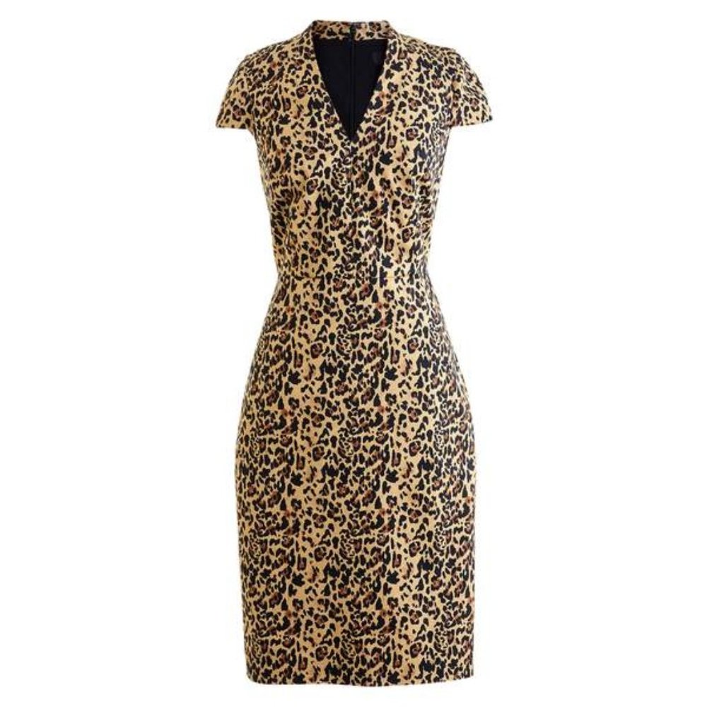 J Crew Ocelot V Neck Dress 6 leopard midi NWT